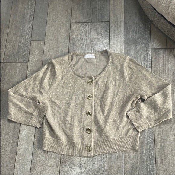 Calvin Klein Size Medium Gold Cardigan Sweater. - Picture 2 of 5